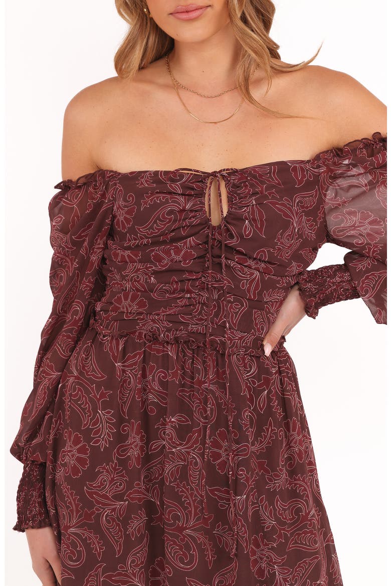 Keziah Long Sleeve Off the Shoulder Dress, Alternate, color, BURGUNDY PAISLEY