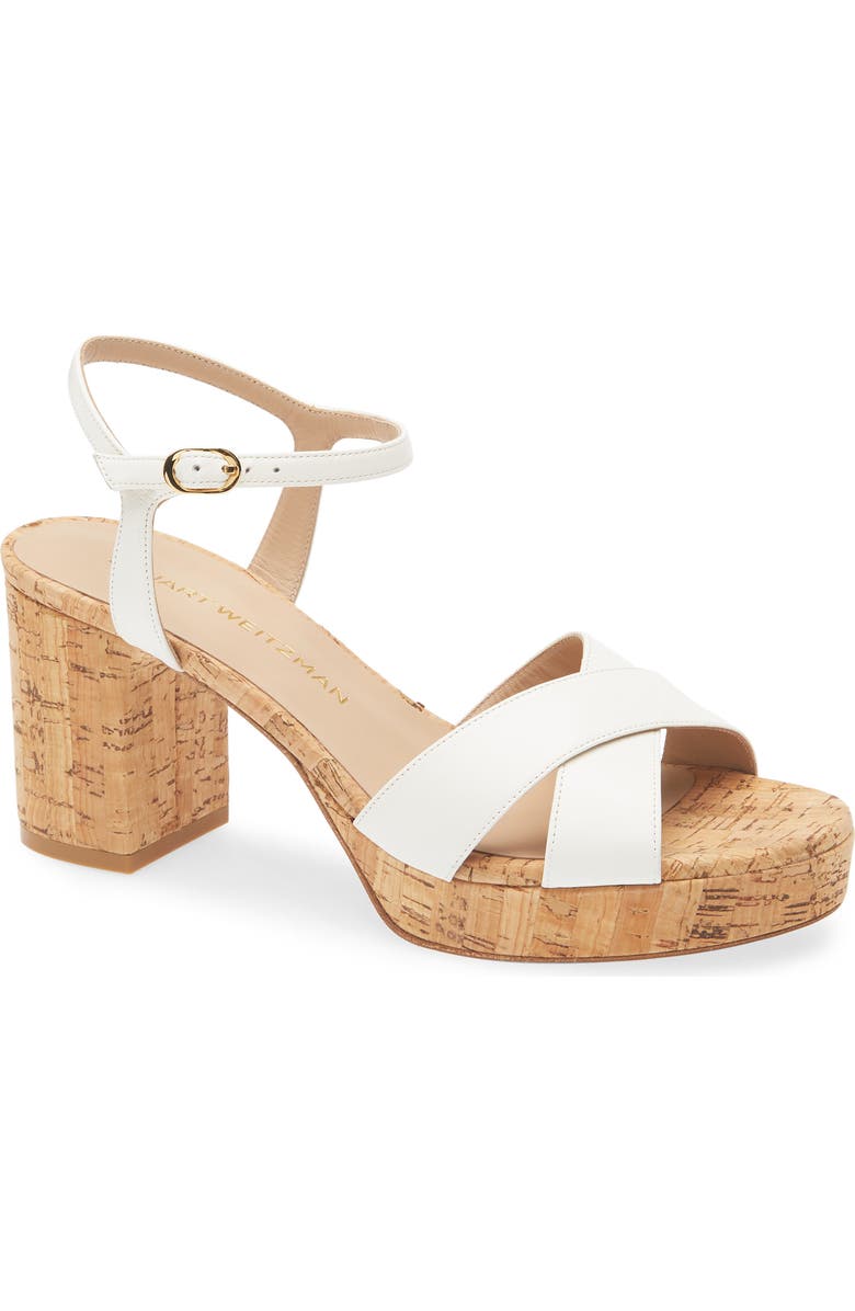 Stuart Weitzman Dayna Ankle Strap Platform Sandal, Main, color, Cream Leather