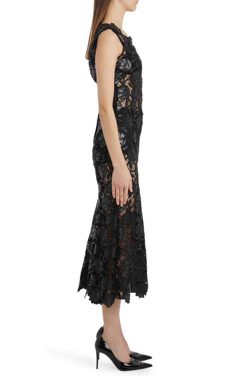 Dolce&Gabbana Faux Leather Floral Macramé Lace Dress, Alternate, color, 