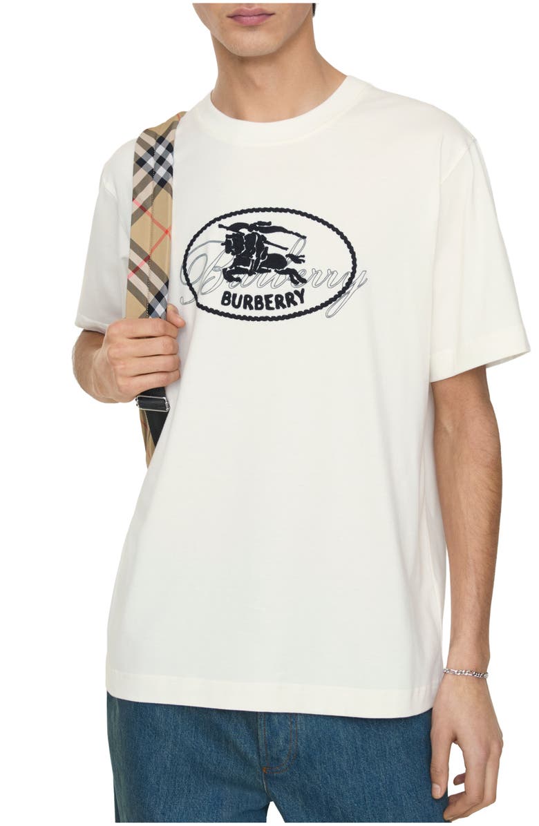 Burberry Knight Stamp Cotton T-shirt, Main, color, Chalk White