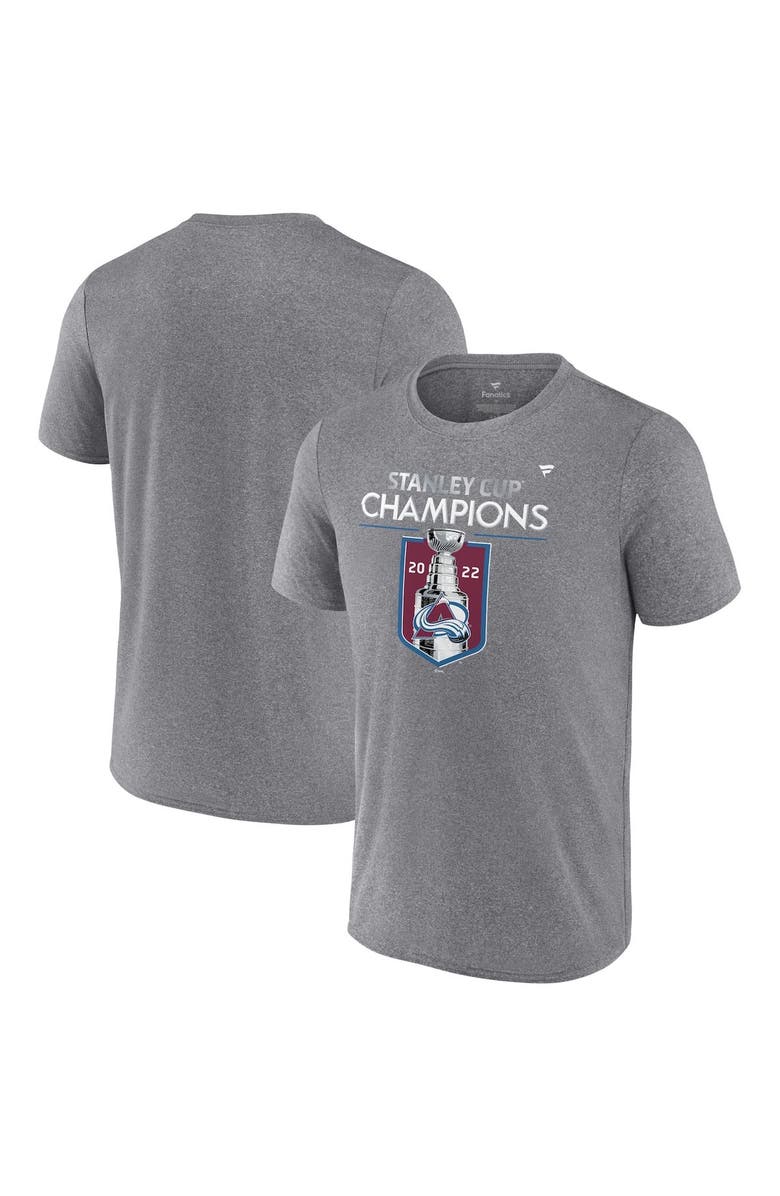FANATICS Men's Fanatics Branded Heathered Gray Colorado Avalanche 2022 Stanley Cup Champions Locker Room Performance T-Shirt, Main, color, 