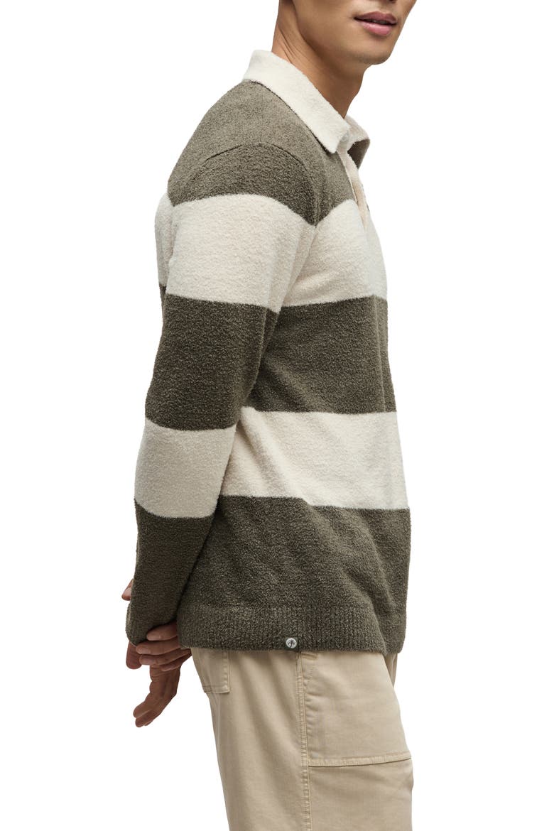 CozyChic® Lite Rugby Pajama Polo Sweater, Alternate, color, KHAKI GREEN/ MOONLIGHT