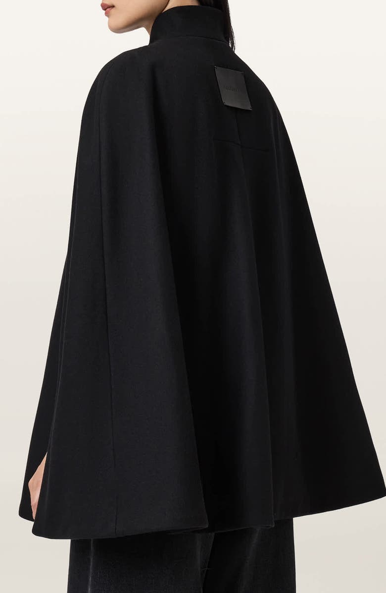 AllSaints Lunis Wool Blend Cape Coat, Alternate, color, Black