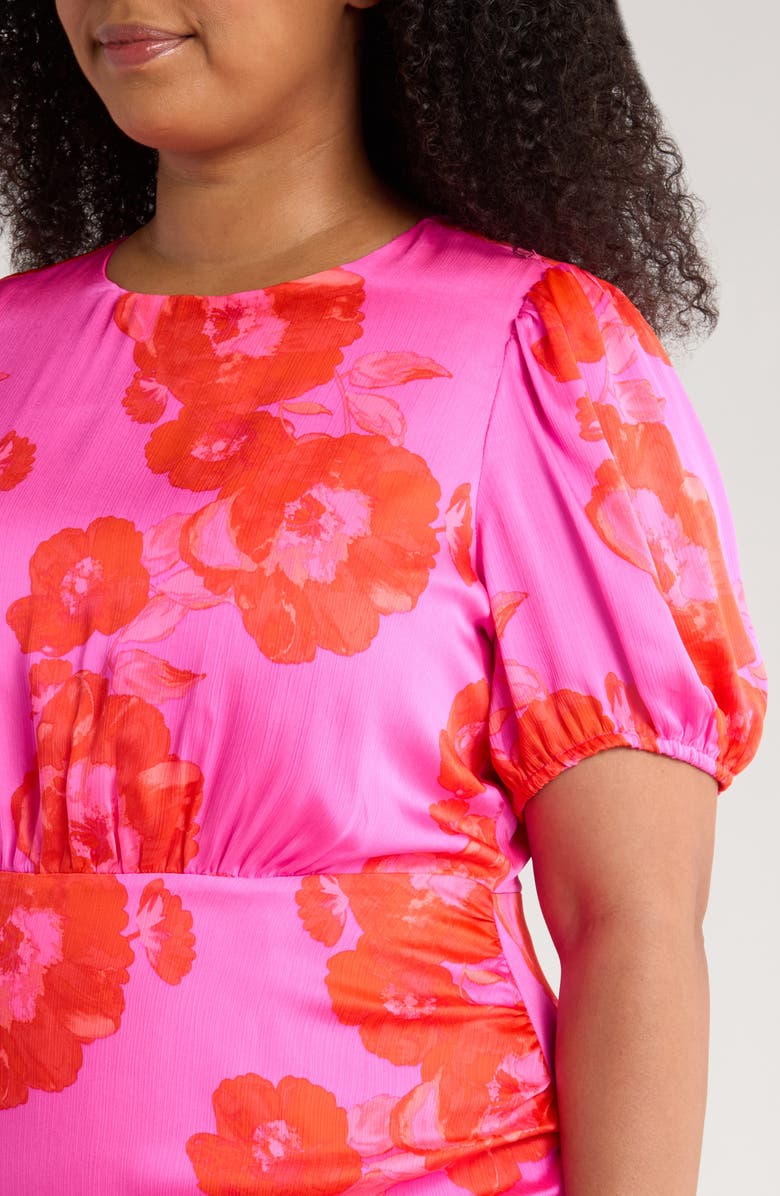 SUGARLIPS Lailah Floral Balboa Asymmetric Midi Dress, Alternate, color, Magenta Red