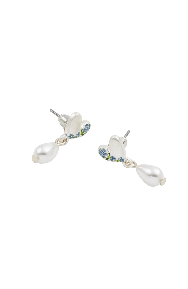 Fable England Forget-Me-Not Heart & Pearl Earrings Silver, Alternate, color, Blue & Silver