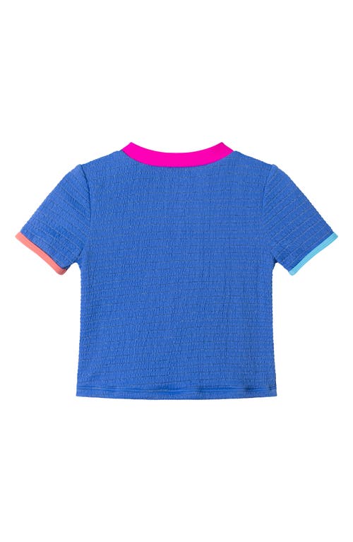 ANDY & EVAN ANDY & EVAN KIDS' METALLIC TEXTURED SHORT SLEEVE TWO-PIECE RASHGUARD SWIMSUIT 