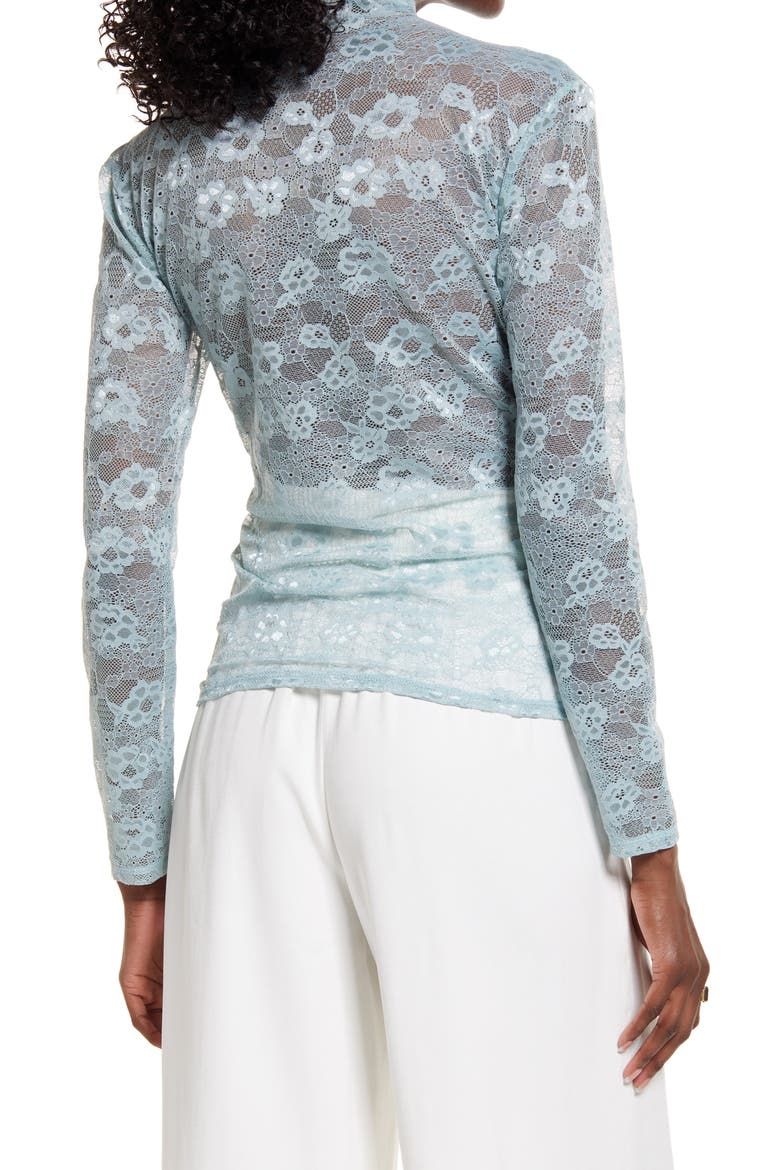 Ruched Lace Top, Alternate, color, TEAL MIST