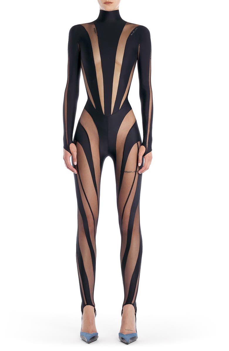 MUGLER Spiral Illusion Inset Catsuit, Main, color,