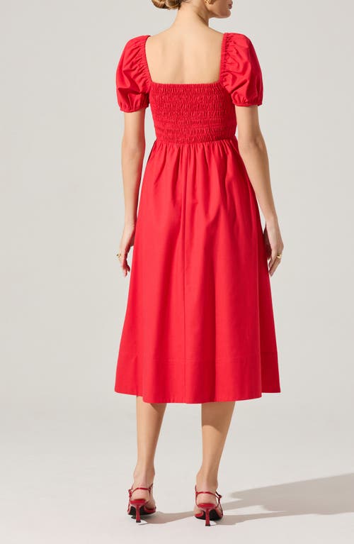 Astr The Label Bow Detail Smock Bodice Cotton Blend Dress In Red