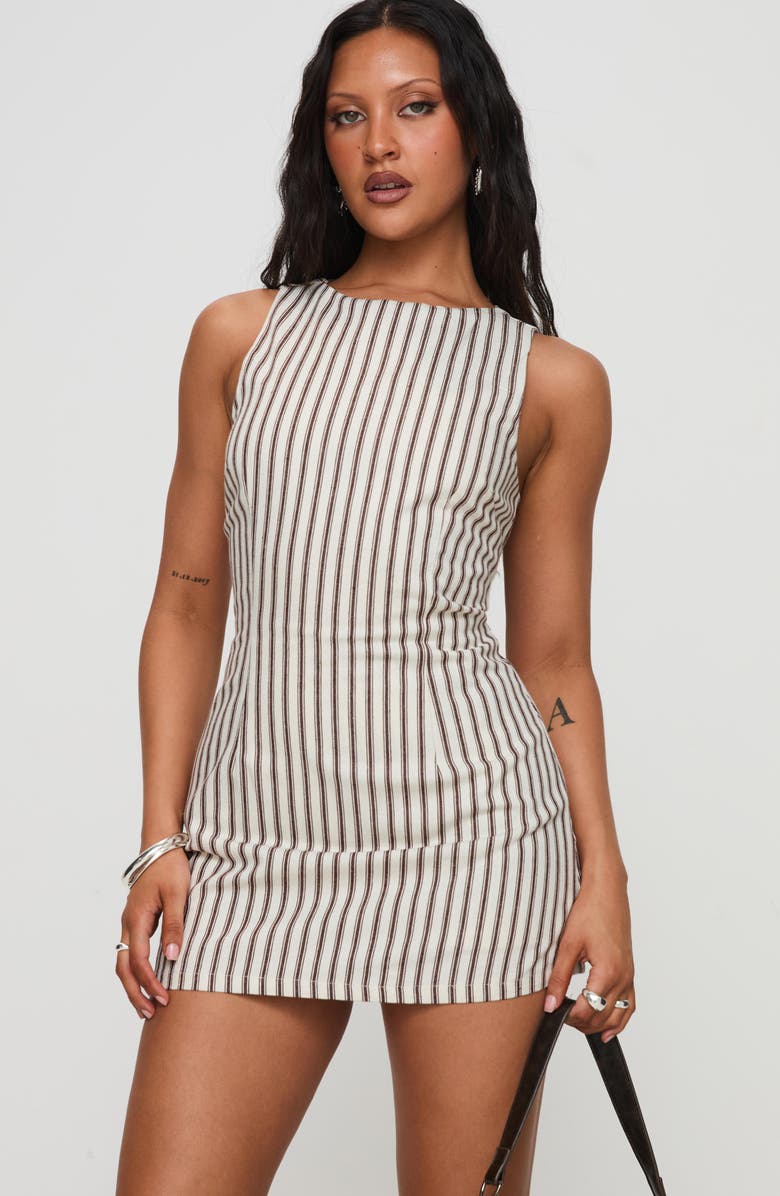 Princess Polly Yumiko Stripe Romper, Alternate, color, Brown