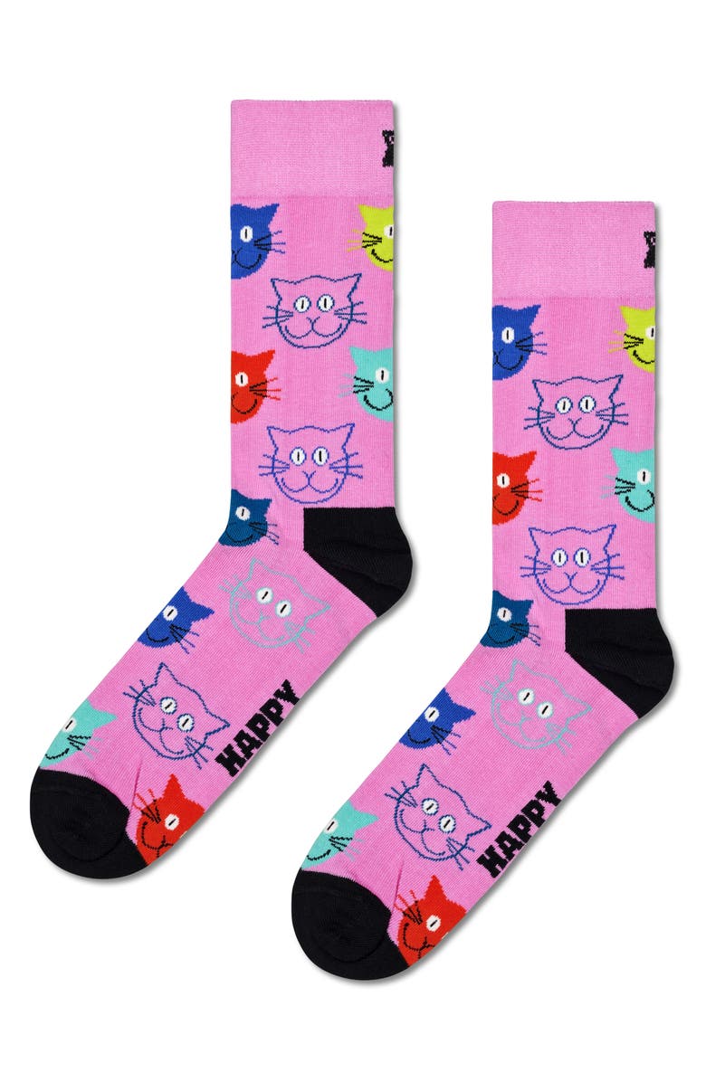 Happy Socks Mixed Cats 3-Pack Cotton Blend Crew Socks Gift Set, Alternate, color,