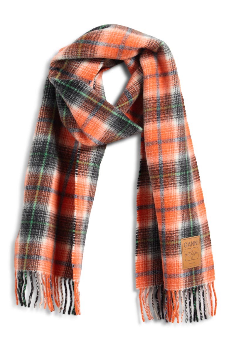 Check Plaid Wool Scarf, Main, color, RUSSET ORANGE
