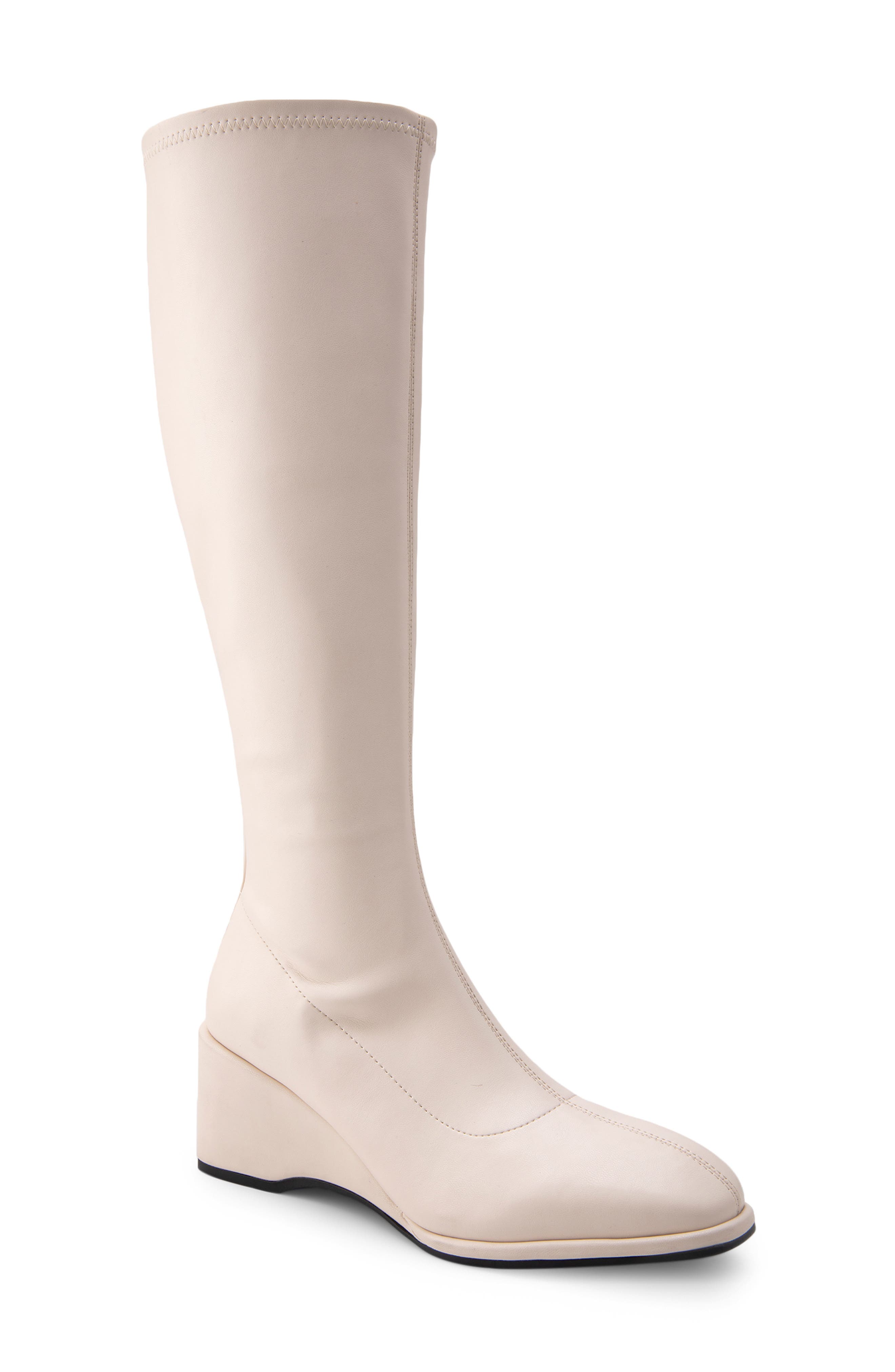 Aerosoles Angela Wedge Boot, Main, color, Eggnog Stretch Smooth Faux