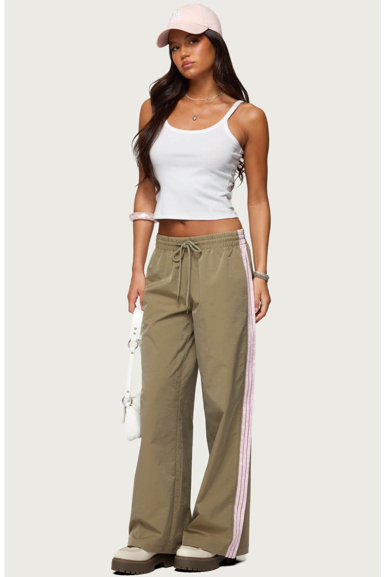 Annabella Low Rise Nylon Track Pants, Alternate, color, OLIVE