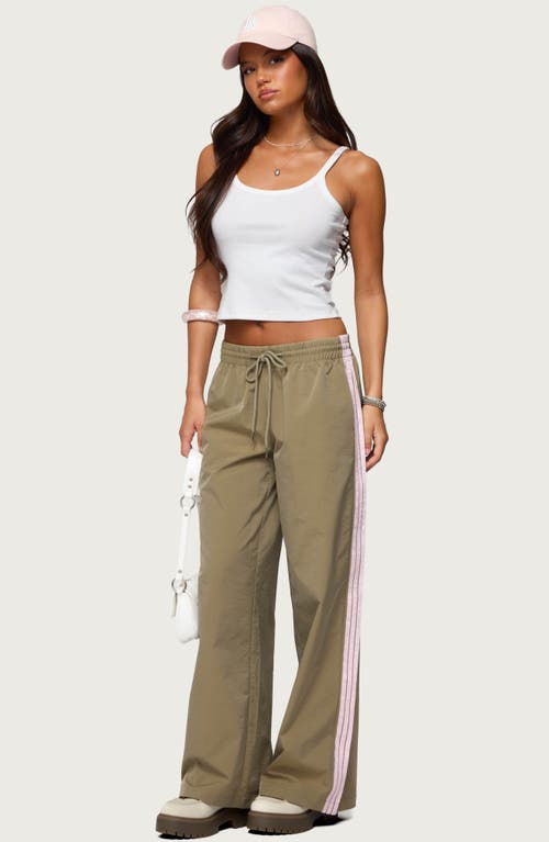Edikted Annabella Low Rise Nylon Track Pants In Green