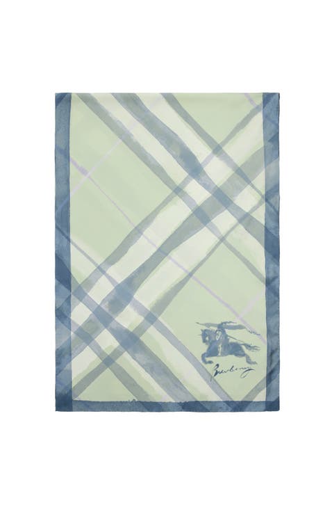 Wide Watercolour Check Silk Scarf
