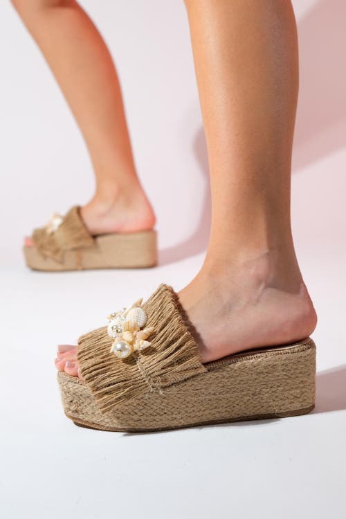 Prologue Shoes Dion Raffia Seashell Wedge Mules