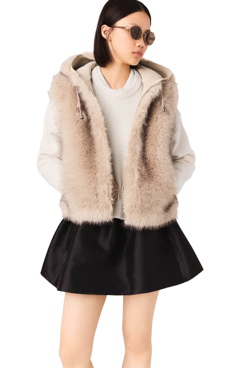 maje Short faux fur jacket, Main, color, Beige
