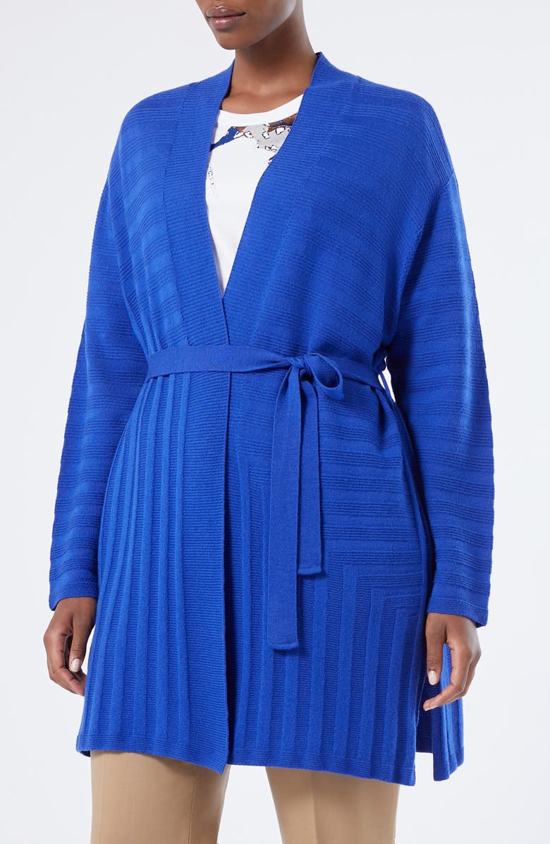 Marina Rinaldi Zamia Virgin Wool Cardigan, Main, color, Cornflower Blue