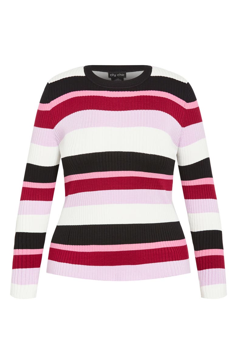 City Chic '70s Stripe Rib Sweater, Alternate, color, 