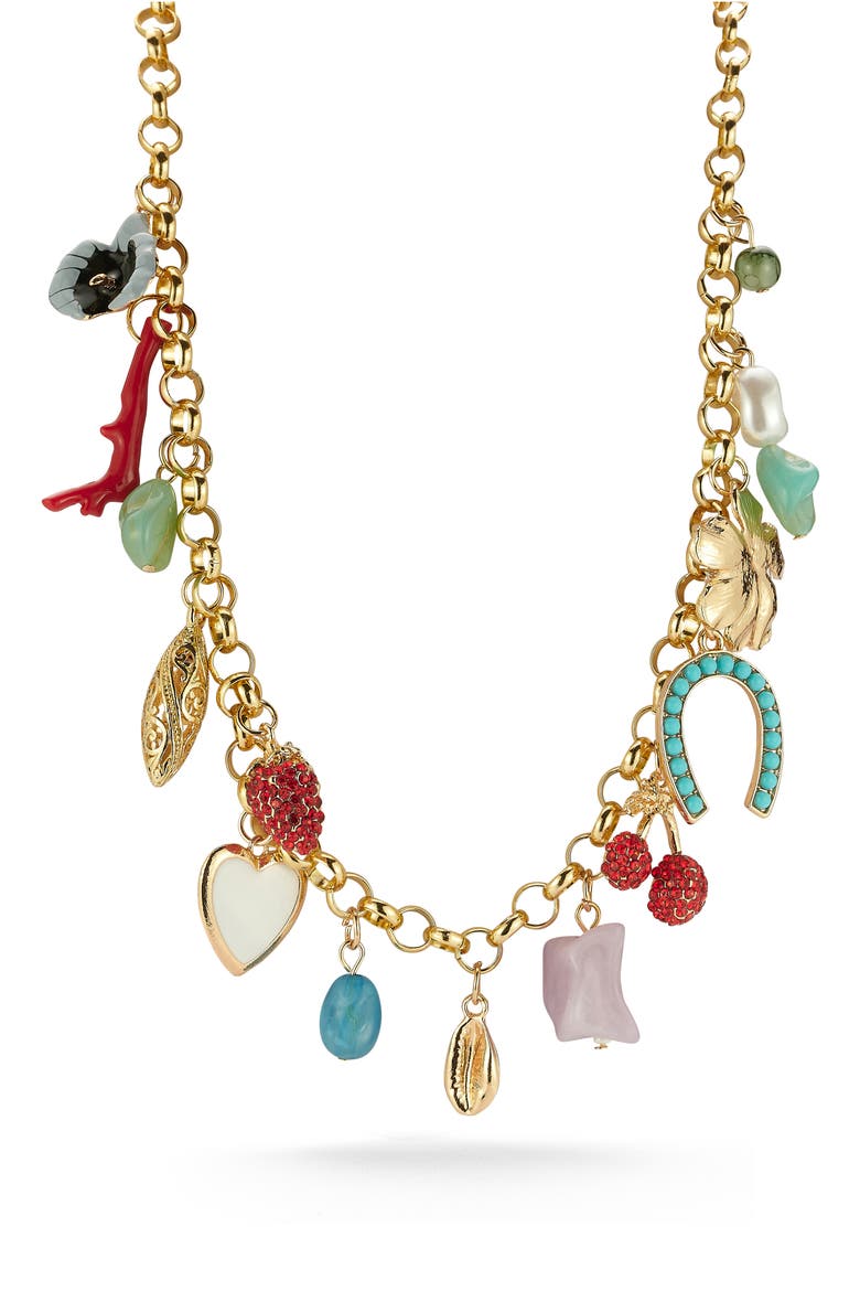 Charm Statement Necklace, Main, color, GOLD