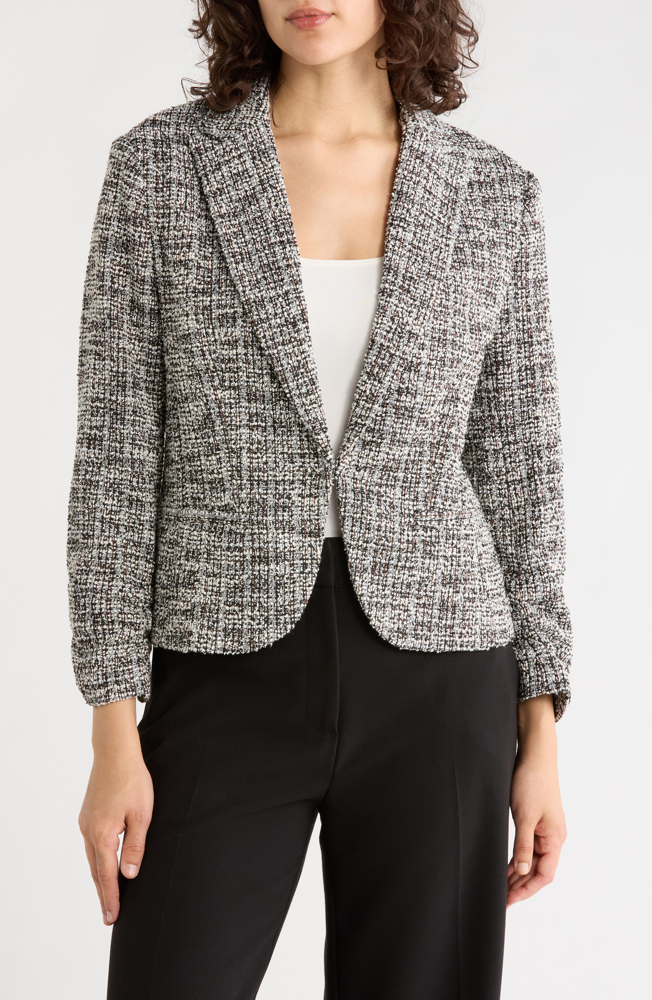 Scrunch Sleeve Bouclé Blazer