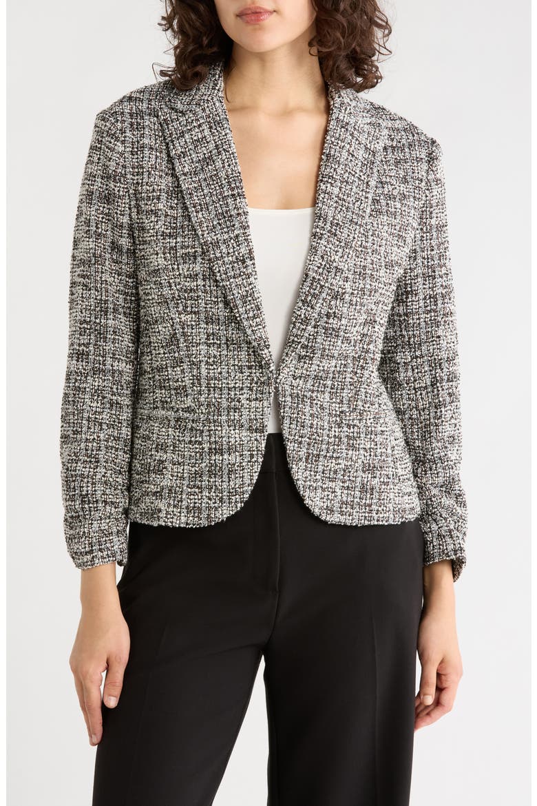 Scrunch Sleeve Bouclé Blazer, Main, color, BLACK MULTI