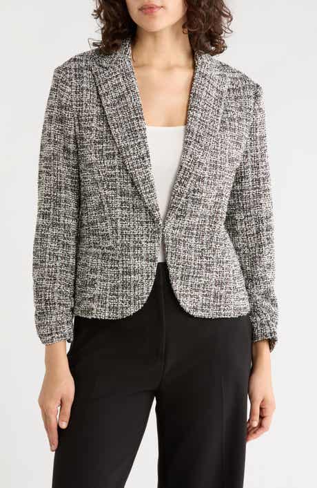 Scrunch Sleeve Bouclé Blazer