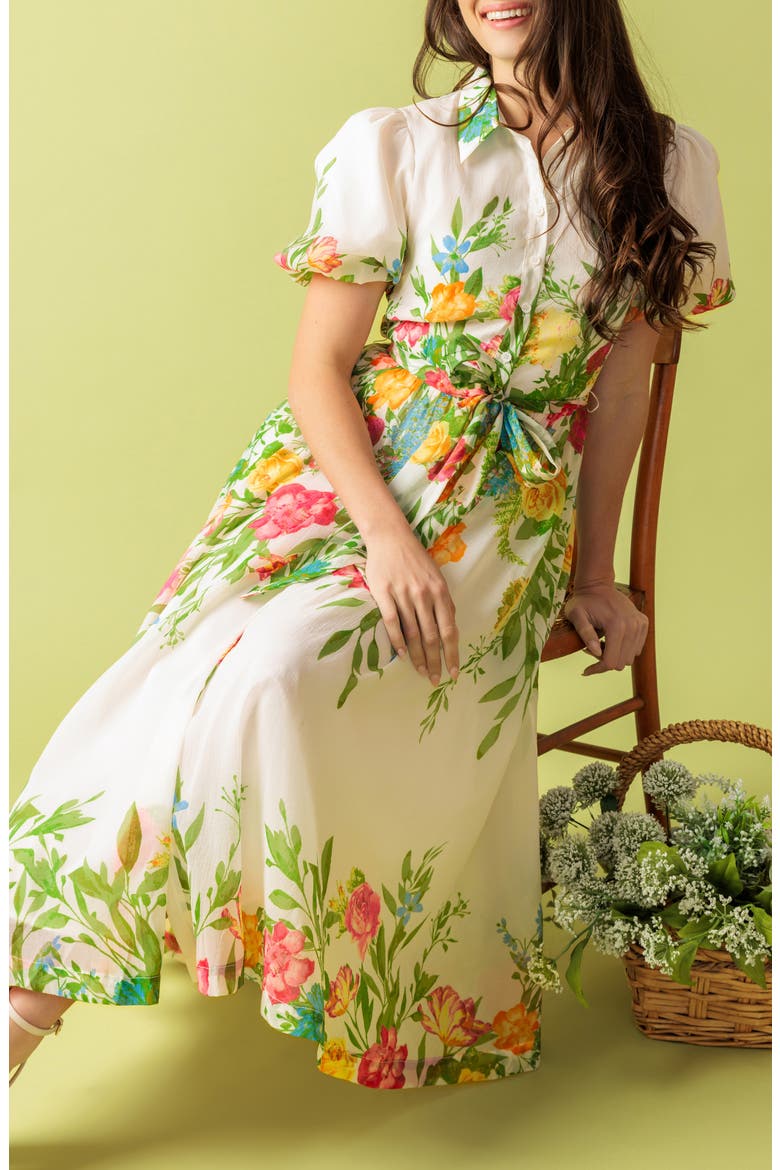 Floral Short Sleeve Midi Shirtdress, Alternate, color, IVORY