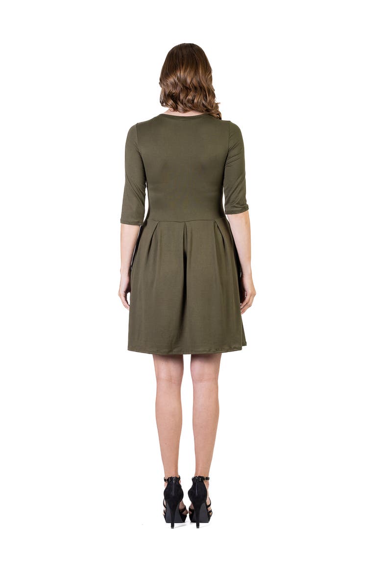 Three Quarter Sleeve Fit and Flare Mini Dress, Alternate, color, Olive