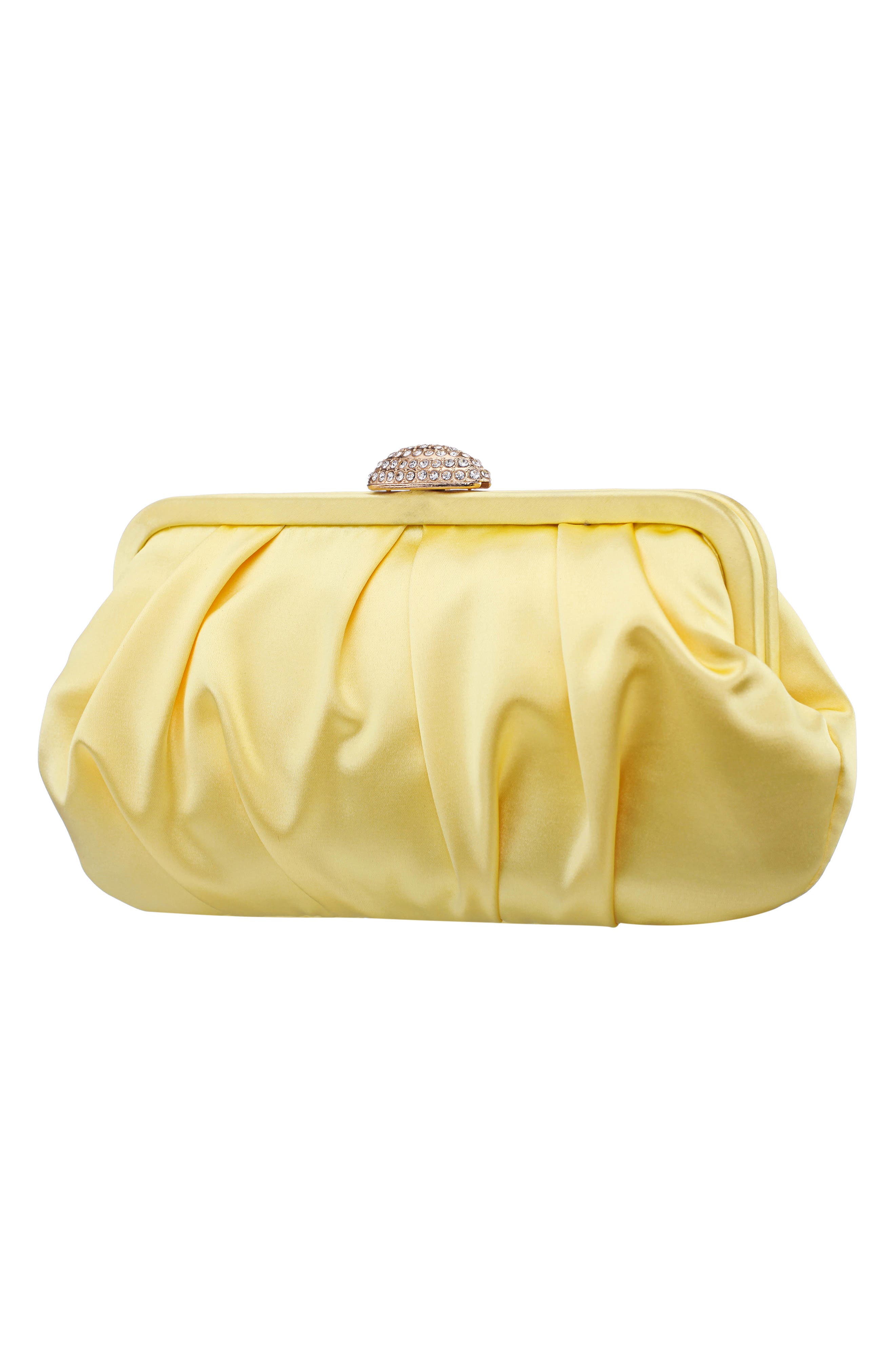 Concord Pleated Satin Frame Clutch, Alternate, color, BUTTER CREAM