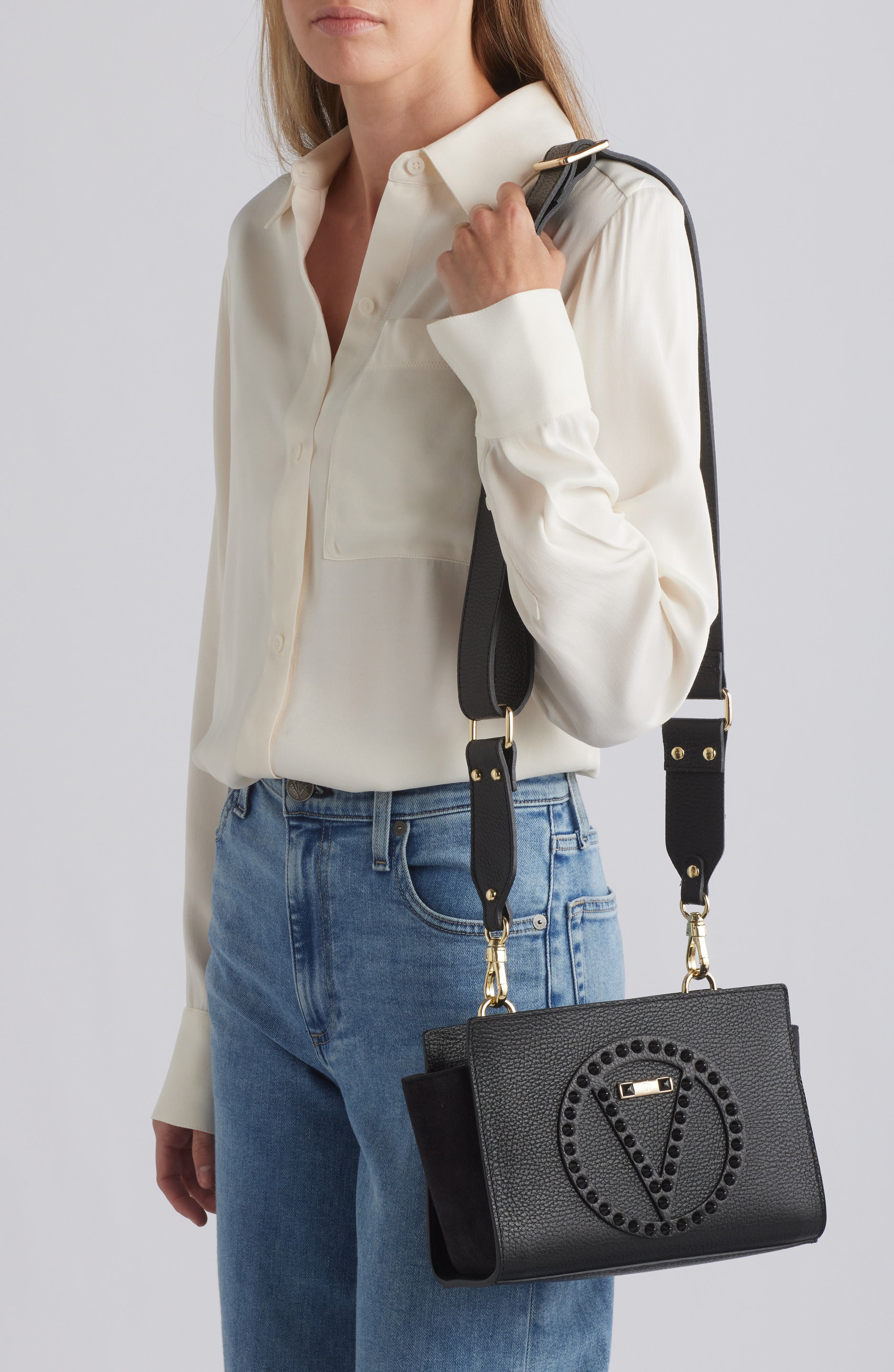 VALENTINO BY MARIO VALENTINO Kiki Rock Stud Leather Crossbody Bag, Alternate, color, 