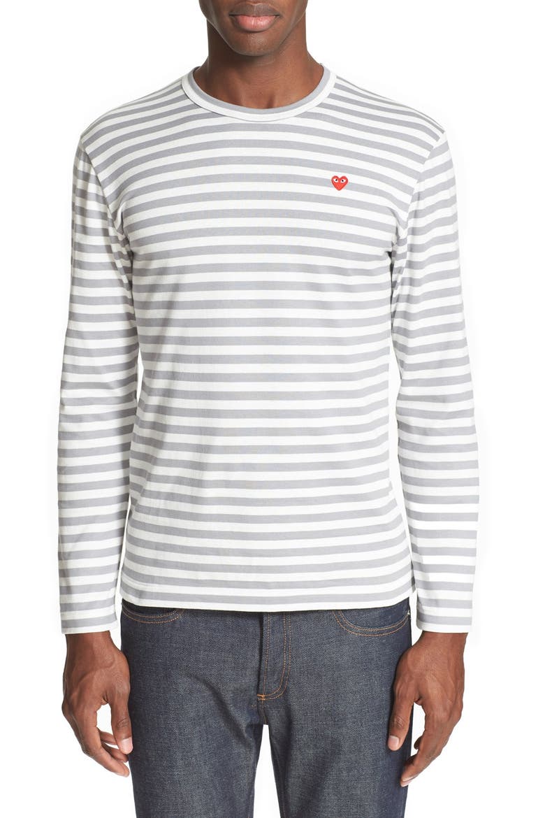Long Sleeve Stripe Crewneck T-Shirt, Main, color, GREY