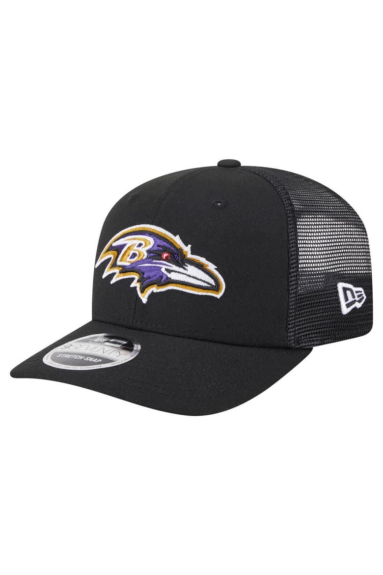 Men's New Era Black Baltimore Ravens Main Trucker 9SEVENTY Stretch-Snap Hat, Main, color, Black