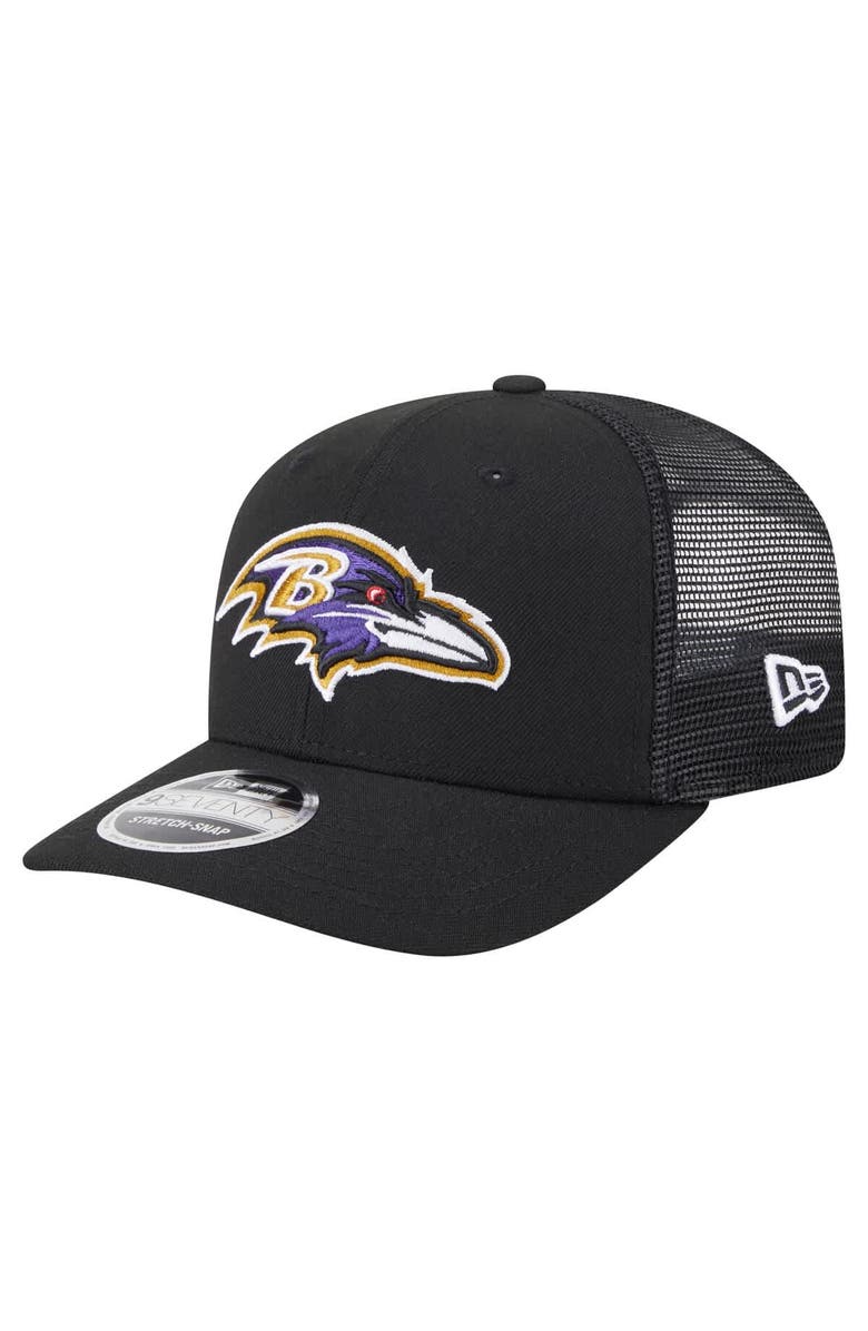 New Era Men's New Era Black Baltimore Ravens Main Trucker 9SEVENTY Stretch-Snap Hat, Main, color,