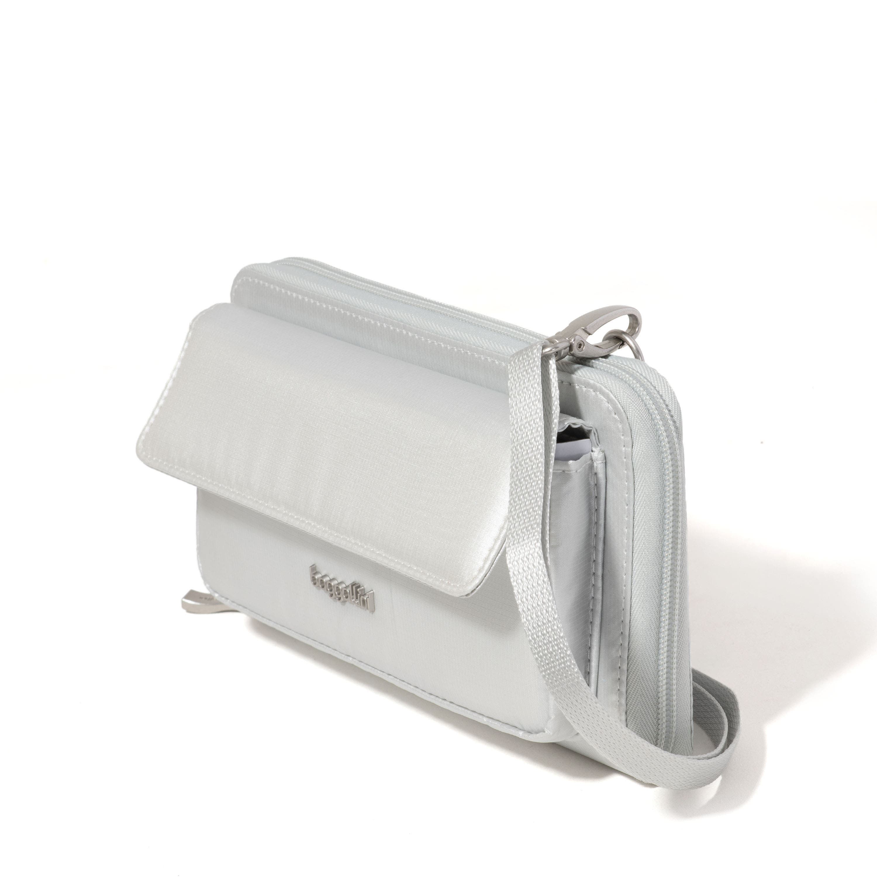 Rfid Phone Wallet Crossbody Bag, Alternate, color, Silver Metallic