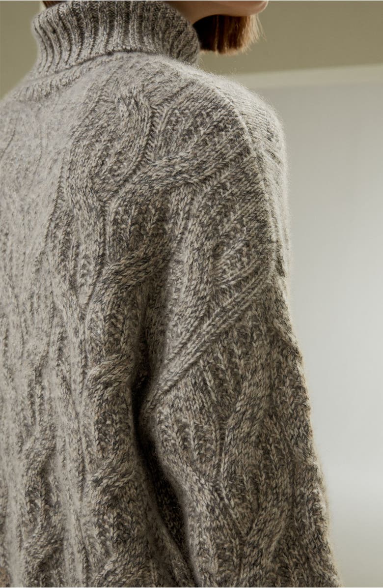 Lilysilk Women's Cable-Knit Cashmere Turtleneck Sweater, Alternate, color, Camel Gray