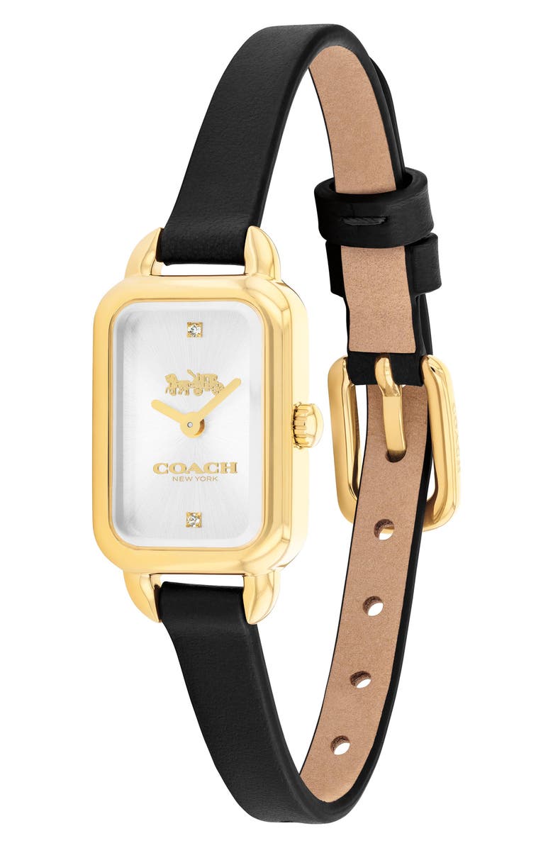 COACH Ludlow Rectangular Leather Strap Watch, 17mm x 24mm, Alternate, color, Black/ White