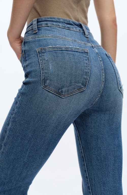 Bayeas High Waist Fray Hem Ankle Flare Jeans In Blue