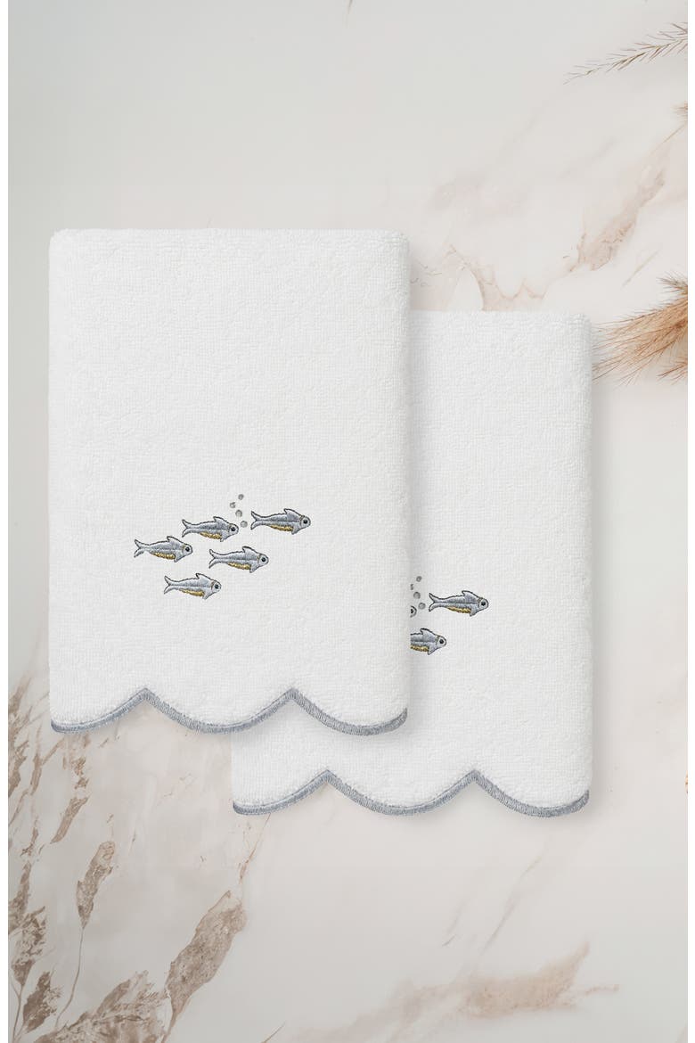 2-Piece Fish School Turkish Cotton Hand Towel Set, Alternate, color, WHITE/ GRAY