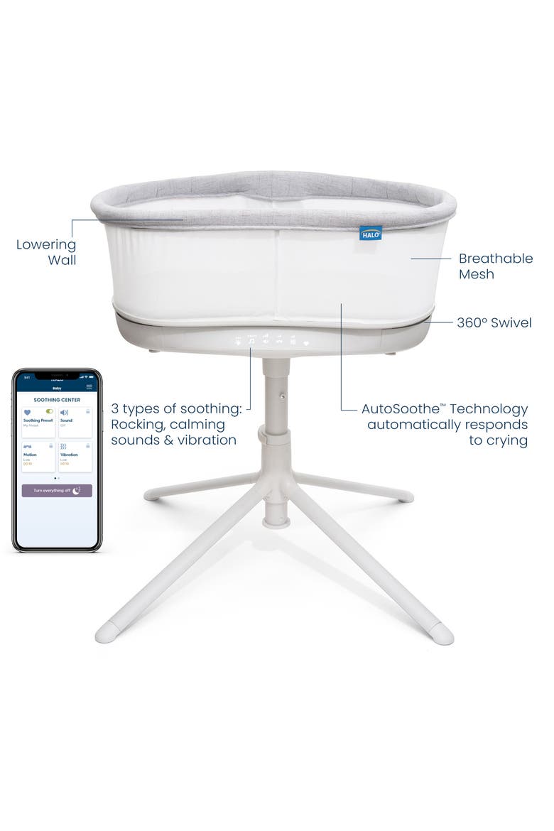 BassiNest Connected Swivel Sleeper 3.0 - Smart Bassinet with AutoSoothe, 360° Swivel, Cry Detection, Rocking, Vibration & Soothing Sounds, Easy Lowering Wall, Alternate, color, Grey - 3.0C
