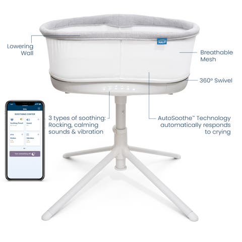 BassiNest Connected Swivel Sleeper 3.0 - Smart Bassinet with AutoSoothe, 360° Swivel, Cry Detection, Rocking, Vibration & Soothing Sounds, Easy Lowering Wall