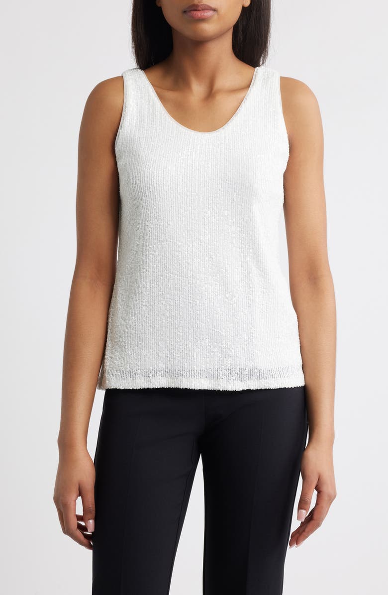 Anne Klein Sequin Double Scoop Neck Mesh Tank, Main, color,