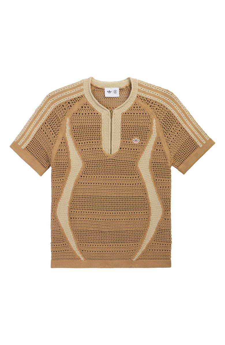 adidas Originals x CLOT Short Sleeve Quarter Zip Sweater, Alternate, color, Cardboard