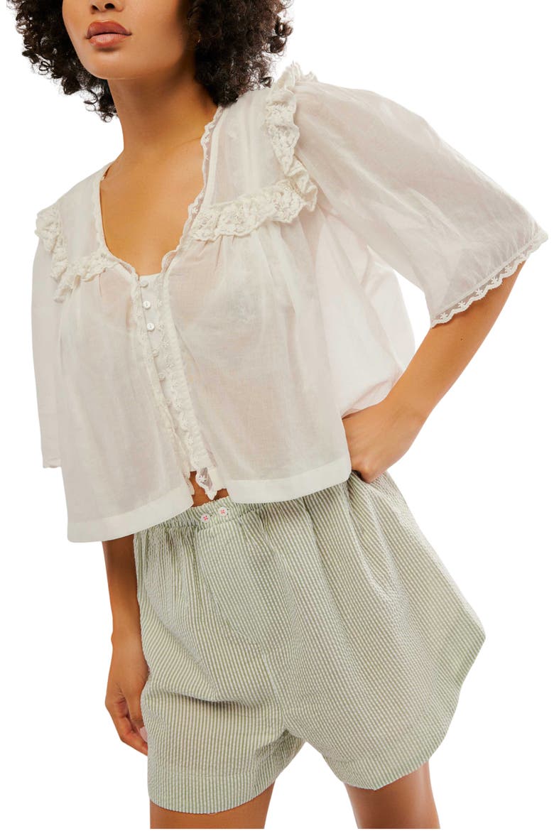 Luna Ruffle Semisheer Cotton Blend Top, Main, color, OPTIC WHITE