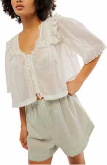 Free People Luna Ruffle Semisheer Cotton Blend Top