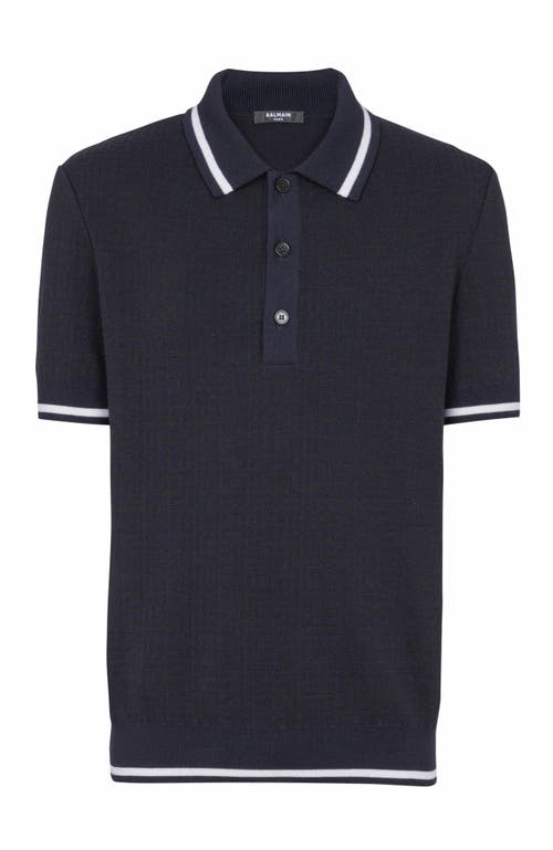 BALMAIN BALMAIN MONOGRAMMED MERINO WOOL POLO SHIRT