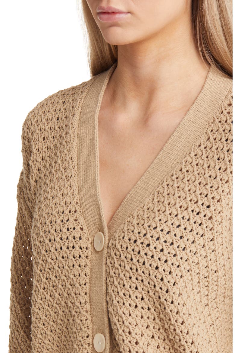 Open Stitch Cotton Crop Cardigan, Alternate, color, HEATHER BROWN SUGAR
