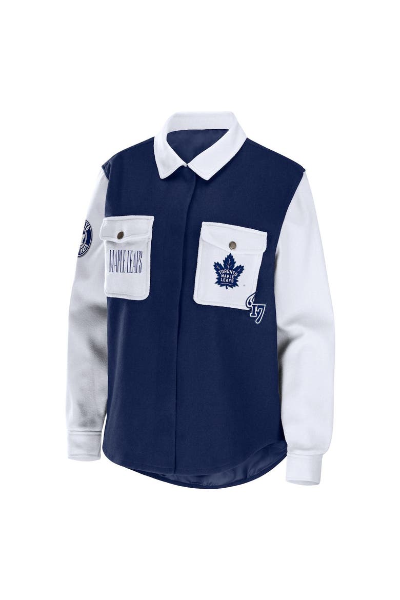 Women's WEAR by Erin Andrews Navy/White Toronto Maple Leafs Colorblock Button-Up Shirt Jacket, Alternate, color, Navy