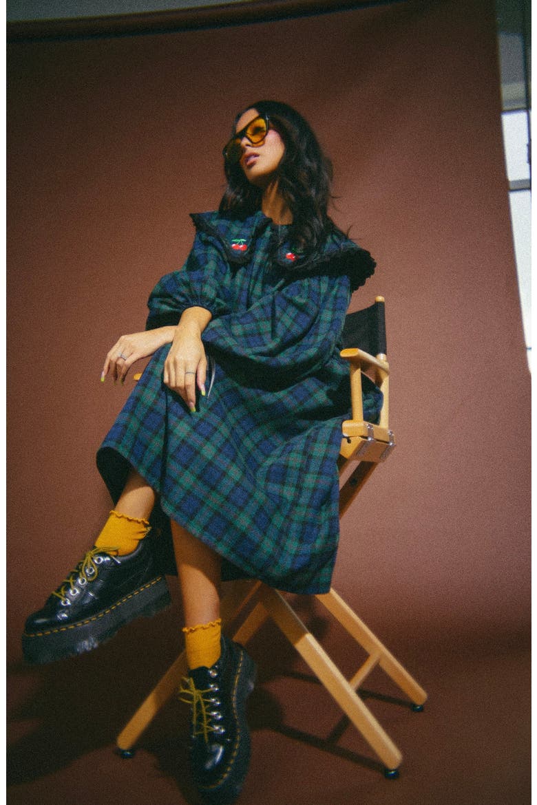 Magic Maker Long Sleeve Plaid Maxi Dress, Alternate, color, GREEN PLAID